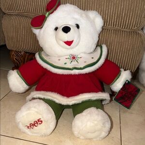Festive White Teddy Bear with Red Dress